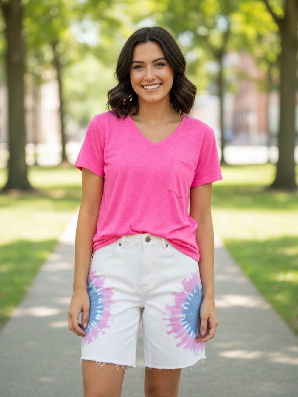 Easel Summertime Tie Dye Denim Shorts